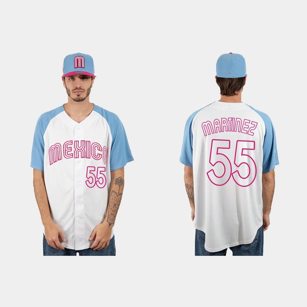 #55 ADRIAN MARTINEZ MEXICO BASEBALL 2023 WORLD BASEBALL CLASSIC JERSEY ¨C WHITE BLUE Stitches Baseball Jerseys