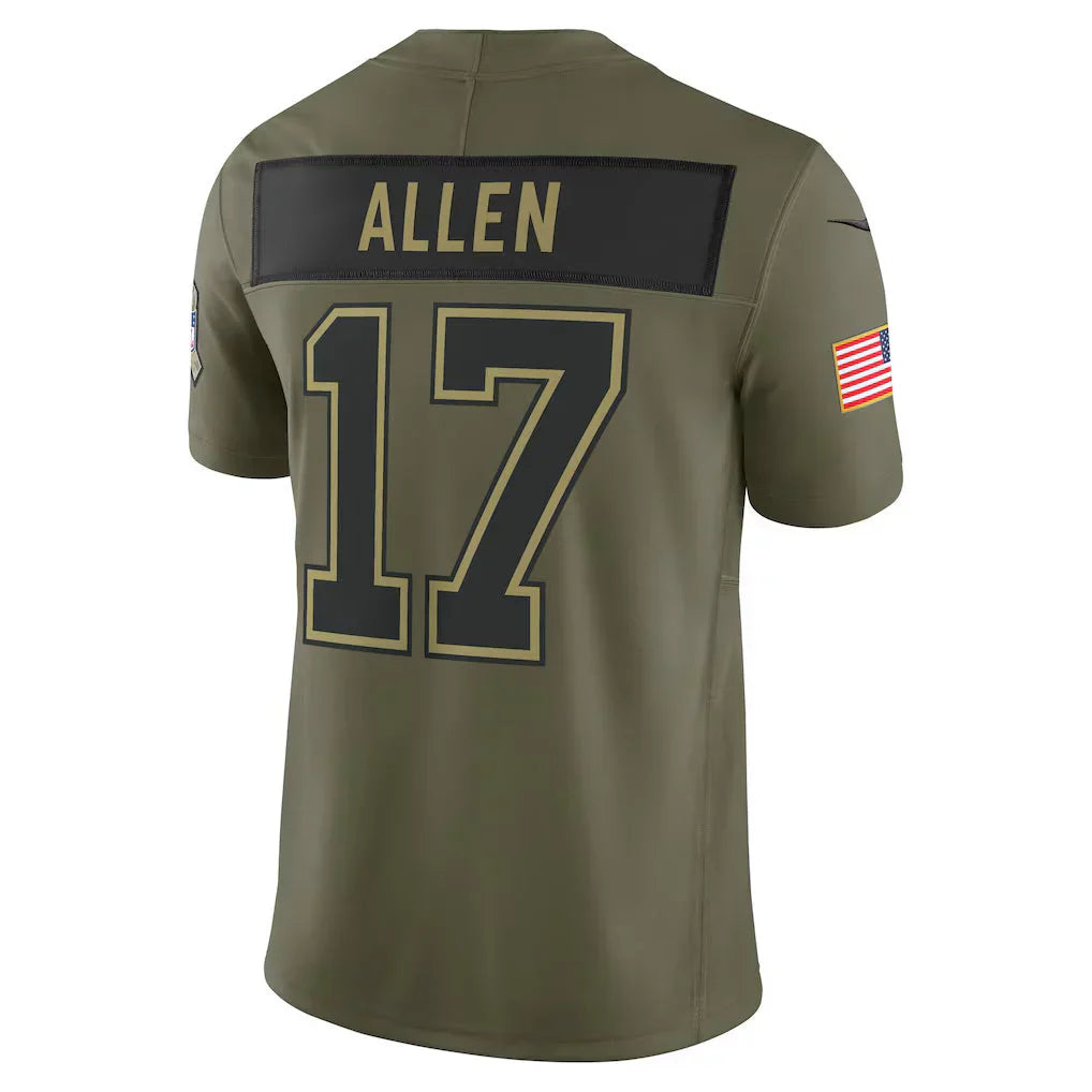 B.Bills #17 Josh Allen Olive 2025 Salute to Service Vapor F.U.S.E. Limited Jersey