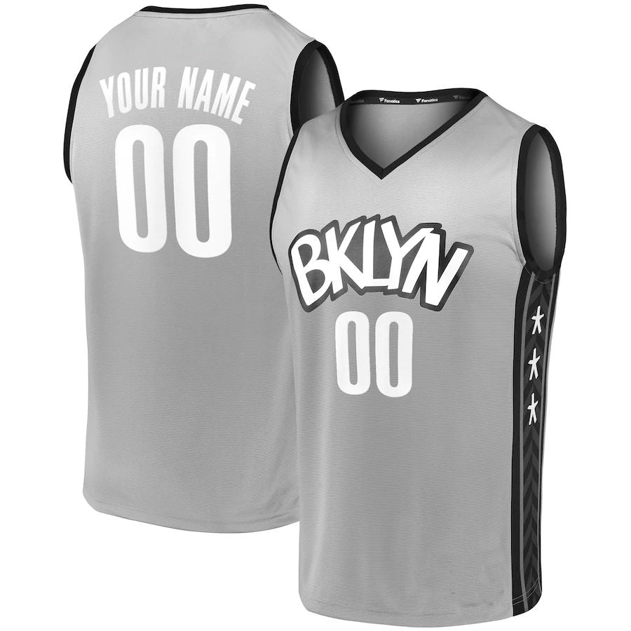 Custom B.Nets Supporters Branded Fast Break Replica Jersey Gray Statement Edition American Stitched Basketball Jersey