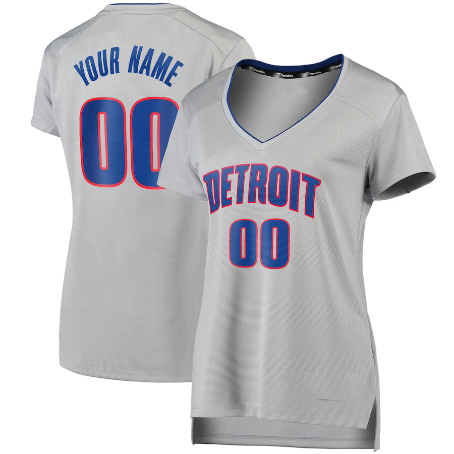 Custom D.Pistons Supporters Branded Fast Break Replica Jersey Silver Statement Edition American Stitched Basketball Jersey