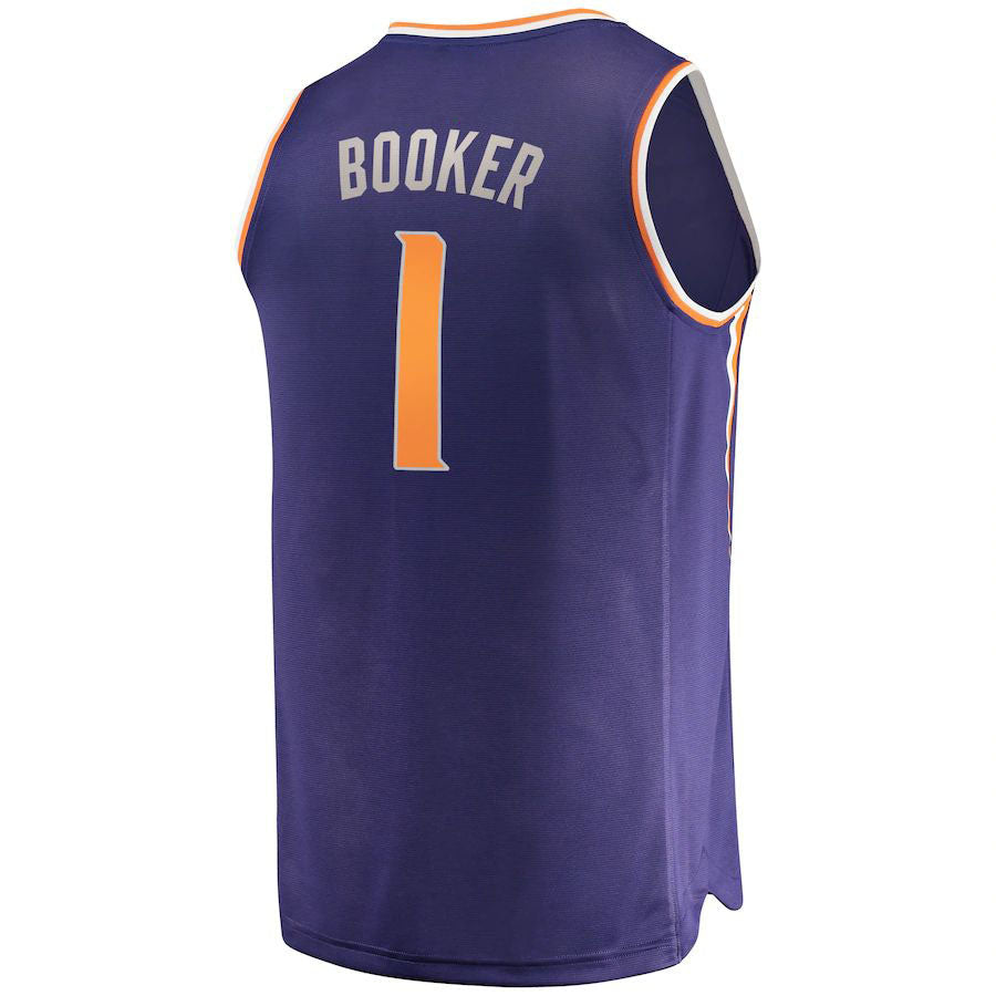 P.Suns #1 Devin Booker Supporters Branded Fast Break Replica Player Jersey Icon Edition Purple Stitched American Basketball Jersey