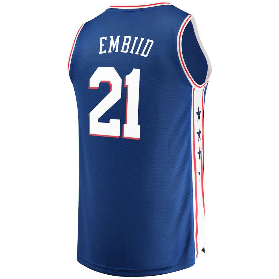 PH.76ers #21 Joel Embiid Supporters Branded Fast Break Replica Team Color Player Jersey Royal Icon Edition Stitched American Basketball Jersey