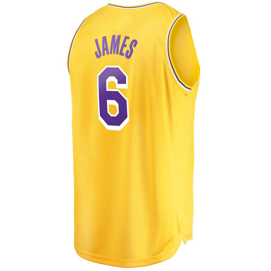 LA.Lakers #6 LeBron James Supporters Branded 2021-22 Fast Break Replica Jersey Icon Edition Gold Stitched American Basketball Jersey