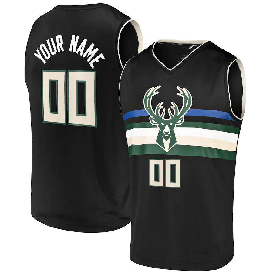 Custom M.Bucks Supporters Branded Fast Break Replica Jersey Black Statement Edition Stitched Basketball Jersey