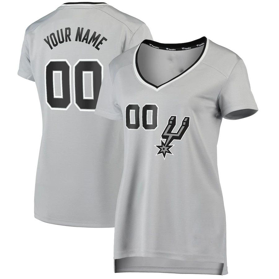 Custom S.Antonio Spurs Supporters Branded Women's Fast Break Replica Custom Jersey  Silver Statement Edition Stitched Basketball Jersey