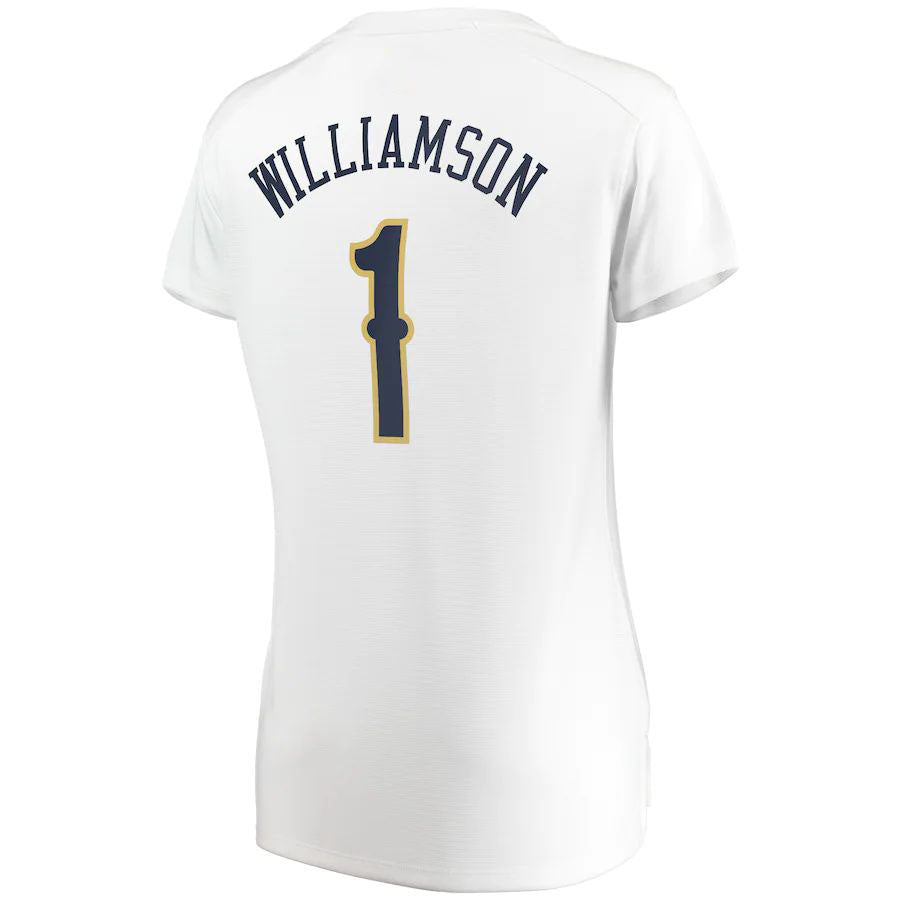 NO.Pelicans #1 Zion Williamson Supporters Branded Women's Fast Break Replica Jersey Association Edition White Stitched American Basketball Jersey